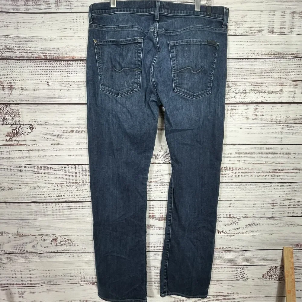 7 For All Mankind Austyn Straight Jeans Men's 34x32 Blue Denim Distressed